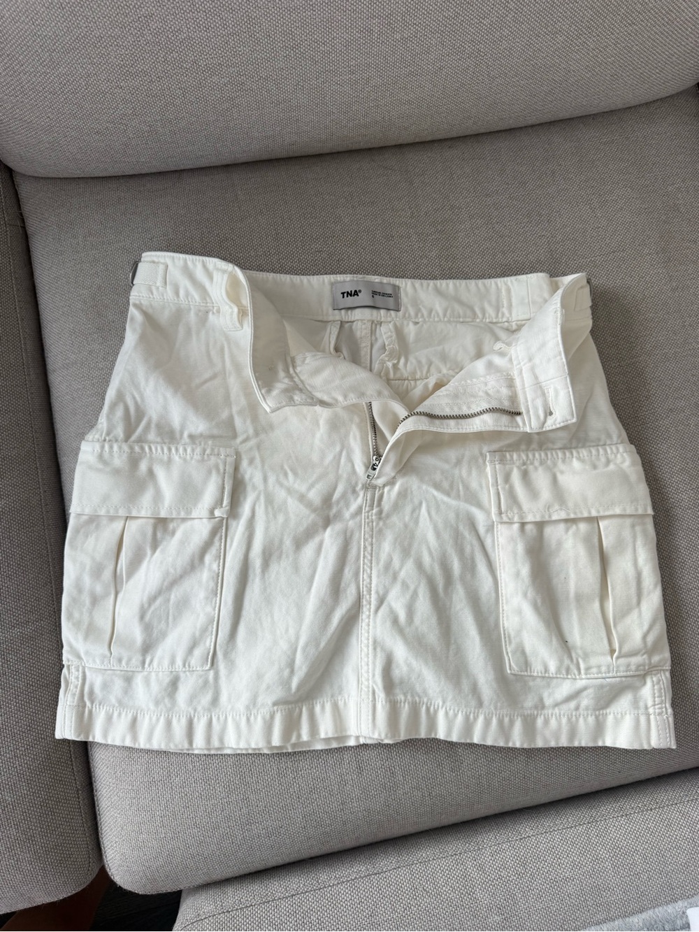 TNA White Cargo Mini Skirt with Front Zip